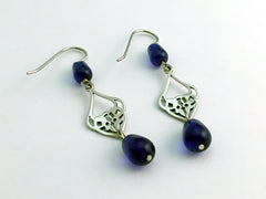 Sterling Silver Celtic Knot drop Earrings- Cobalt Blue Glass beads , knots