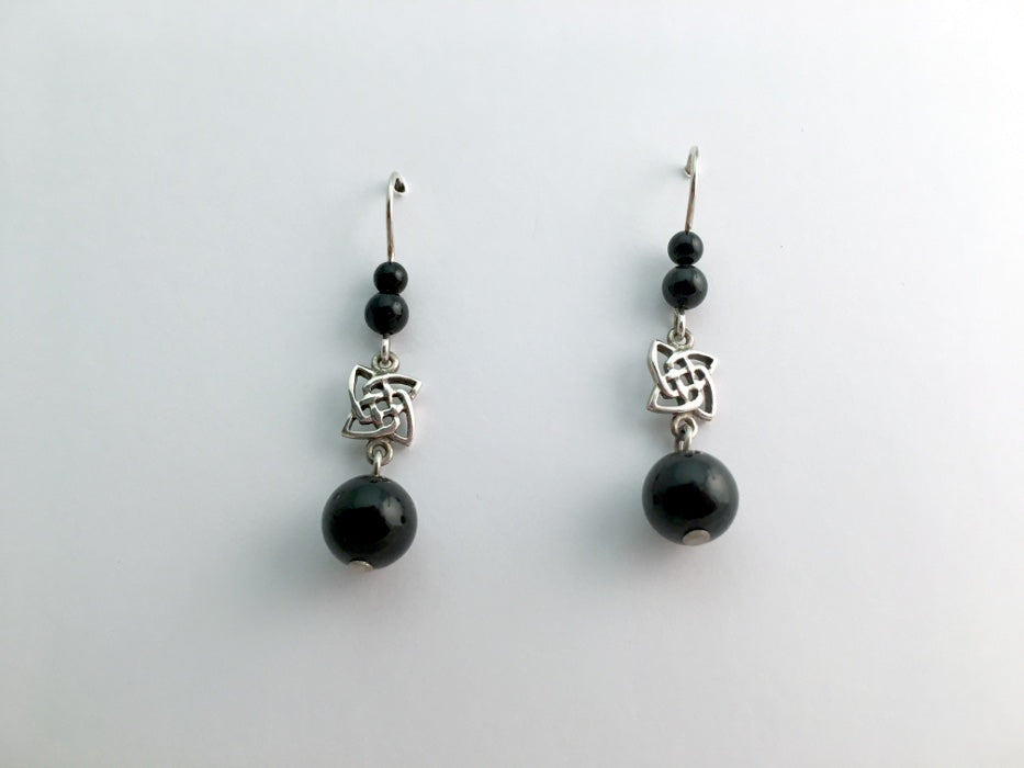 Sterling silver angular Celtic knot dangle earrings-black onyx dangle, Knots