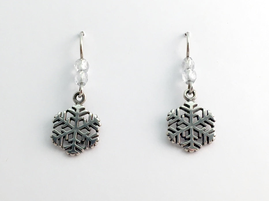 Sterling Silver  snowflake dangle earrings -holiday- winter- snow- ski,sled