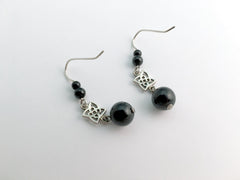 Sterling silver angular Celtic knot dangle earrings-black onyx dangle, Knots