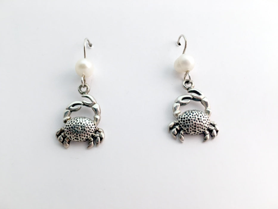 Sterling silver Crab dangle earrings-ocean- crustaceans-cancer-shellfish, crabs