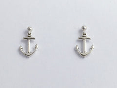 Sterling Silver 3mm ball stud w/ small Anchor dangle earrings-ocean,marine,Navy