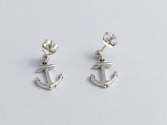 Sterling Silver 3mm ball stud w/ small Anchor dangle earrings-ocean,marine,Navy