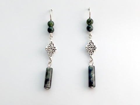 Sterling Silver Double Celtic Knot Dangle Earrings- moss agate, gorgeous