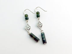 Sterling Silver Double Celtic Knot Dangle Earrings- moss agate, gorgeous