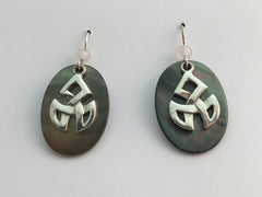 Sterling Silver Celtic Angular Triple  Knot dangle Earrings- Black lip Shell
