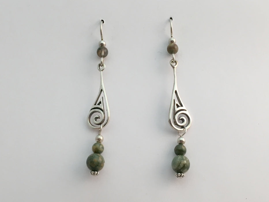 Sterling Silver teardrop Spiral  Earrings- spirals, Rhyolite, Celtic, earthtones