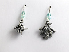 Pewter & sterling silver knitting earrings-knit, ball of yarn, sweater, knitter