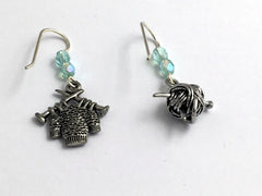 Pewter & sterling silver knitting earrings-knit, ball of yarn, sweater, knitter