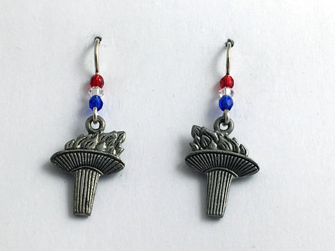 Pewter & Sterling silver Torch dangle earrings-Athlete. games, torches