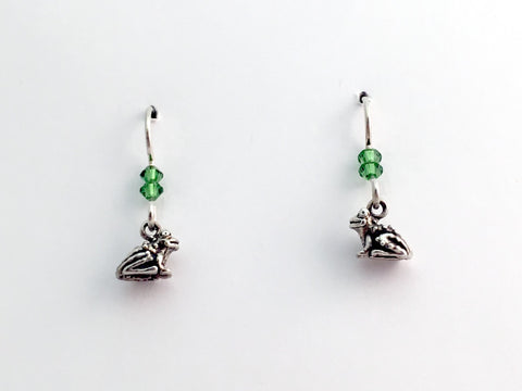 Sterling silver tiny sitting frog dangle earrings-toad, frogs, toads-crystal