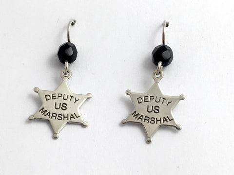 Sterling Deputy US Marshal dangle earrings-Law Enforcement, star, Marshals,badge