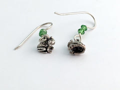 Sterling silver tiny sitting frog dangle earrings-toad, frogs, toads-crystal