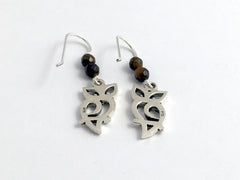 Sterling silver open Owl dangle earrings-owls, birds, bird of prey, tiger eye