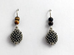 Sterling silver hedgehog dangle earrings-tiger eye-animal-hedgehogs, hedgepig