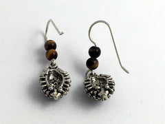 Sterling silver hedgehog dangle earrings-tiger eye-animal-hedgehogs, hedgepig