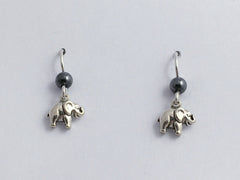Sterling silver tiny elephant dangle earrings-African, elephants, Asian,hematite