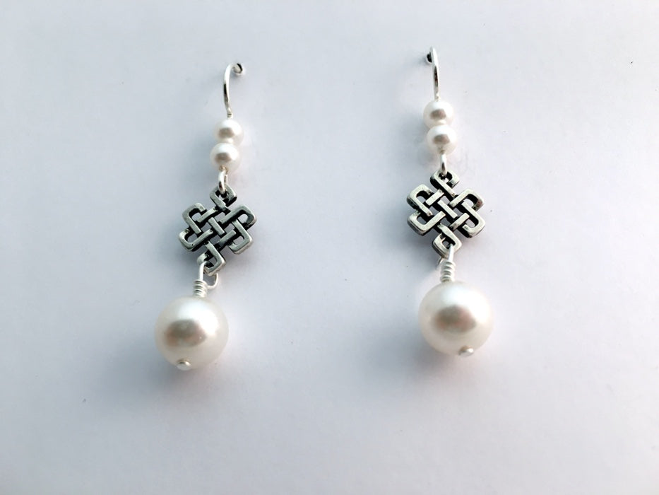 Pewter & Sterling Silver Celtic Knot  Earrings-Endless- Eternal, Tibetan, glass