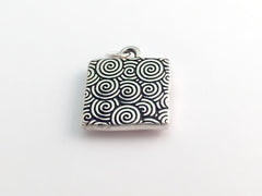 Square Pewter sunset & sterling silver Peace sign pendant-resin, world, peaceful