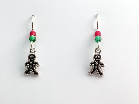 Sterling Silver tiny Gingerbread man dangle earrings-holiday,Christmas, cookies