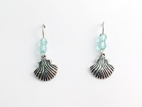 Sterling silver small scallop seashell earrings-ocean, sea shell, beach-scallops