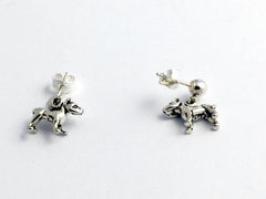 Sterling silver 4mm ball stud w/ tiny American Pit Bull Terrier dog Earrings