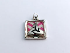 Square Pewter pendant with Celtic Trinity Knot, Pink and White stripes, Knots,
