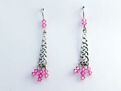 Sterling Silver Celtic long braid Knot dangle Earrings-pink crystal dangles