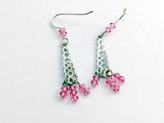 Sterling Silver Celtic long braid Knot dangle Earrings-pink crystal dangles