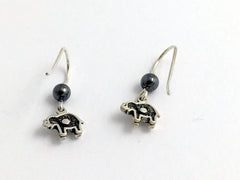 Sterling silver tiny elephant dangle earrings-African, elephants, Asian,hematite