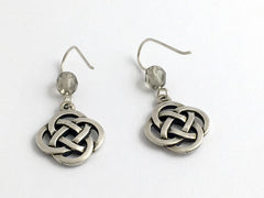 Pewter & Sterling Silver large Round Celtic Knot dangle Earrings-grey glass,gray