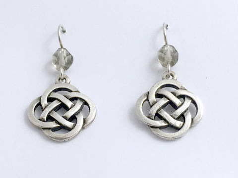 Pewter & Sterling Silver large Round Celtic Knot dangle Earrings-grey glass,gray