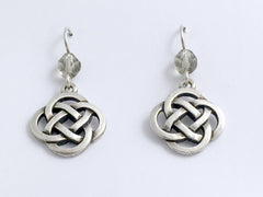 Pewter & Sterling Silver large Round Celtic Knot dangle Earrings-grey glass,gray