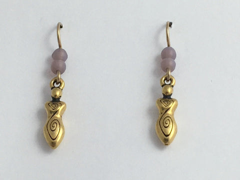 Gold tone Pewter & 14k GF Spiral Goddess dangle earrings- lavender glass,spirals