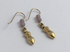 Gold tone Pewter & 14k GF Spiral Goddess dangle earrings- lavender glass,spirals