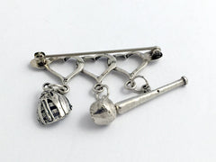 Sterling Silver Baseball Pin or Brooch - Hearts, Bat, Ball, Glove, Mitt,