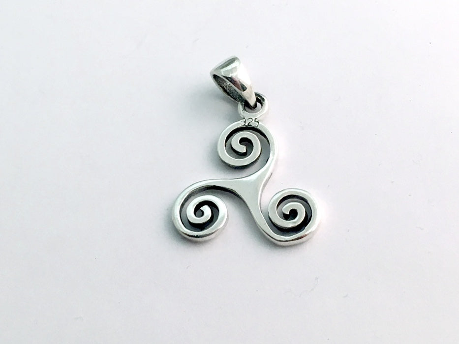 Sterling Silver Triskelion Pendant- Triple Spiral, Triskele, Celtic, 7/8  inch long