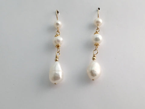 14k gold filled wire and Freshwater Pearl dangle earrings- 2 inches  long,