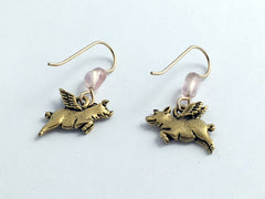 Gold tone Pewter &14k GF Flying Pig dangle earrings-when pigs fly, w/wings,
