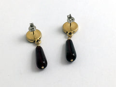Gold Tone Pewter & surgical steel Spiral Stud with burgundy glass drop Earrings