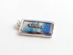 Pewter frame,water print, sterling silver seahorse pendant-resin,ocean,sea horse