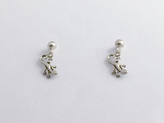 Sterling silver 4mm ball stud with tiny gecko lizard dangle earrings-reptile