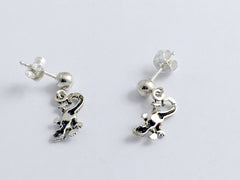 Sterling silver 4mm ball stud with tiny gecko lizard dangle earrings-reptile
