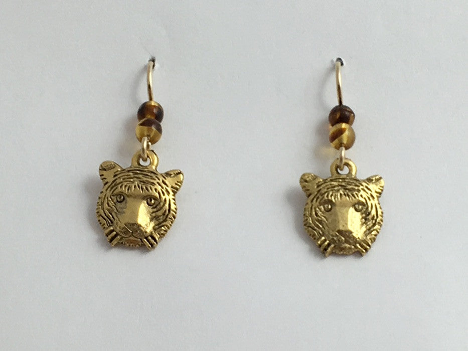 Gold tone Pewter & 14k GF  Tiger face dangle earrings-Tigers, head, big cat