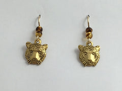 Gold tone Pewter & 14k GF  Tiger face dangle earrings-Tigers, head, big cat