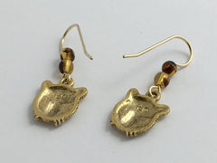 Gold tone Pewter & 14k GF  Tiger face dangle earrings-Tigers, head, big cat