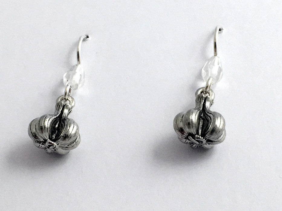 Pewter & Sterling Silver Garlic bulb dangle Earrings-clove,chef, vampire, cloves