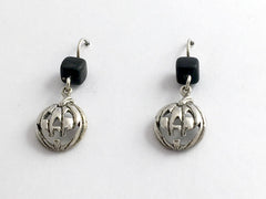 Sterling silver Jack O' Lantern dangle earring-Halloween,pumpkins,pumpkin,black
