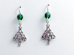Sterling silver Christmas tree with balls dangle earrings-trees, Holiday, ornament