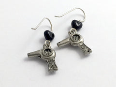 Pewter & Sterling Silver Hair Dryer dangle Earrings- Blow,Salon, Stylist, Style